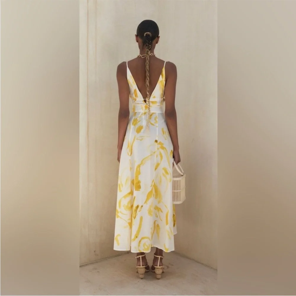 Cult Gaia Chelsea Plunge-Neck Midi Dress In White Silk - Picture 3 of 13